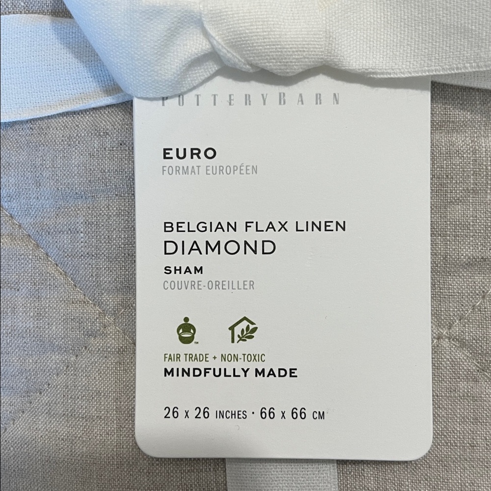 NWT Pottery Barn Belgian Flax Linen Diamond Euro Sham - Picture 2 of 4